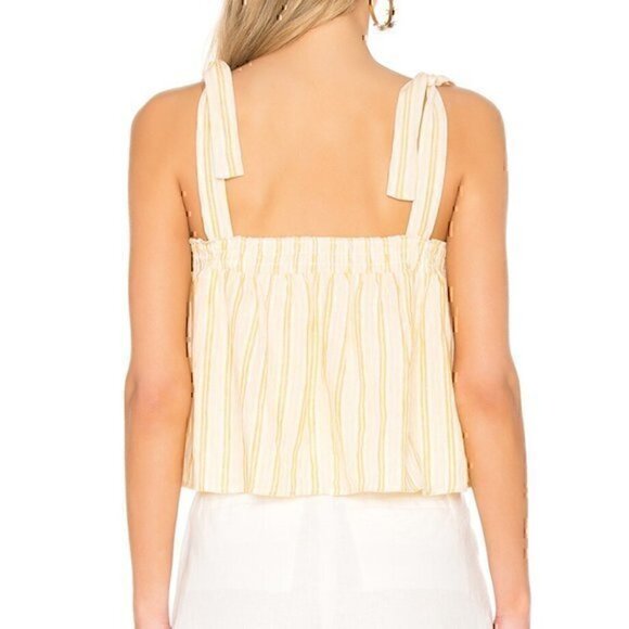 JOIE Raheda Tank Yellow White Striped Smocked Linen Cotton Cropped Blouse Small - Picture 3 of 10